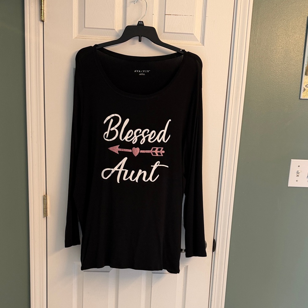 Ava & Viv Black Long Sleeve Top with Pink Accent "Blessed Aunt"